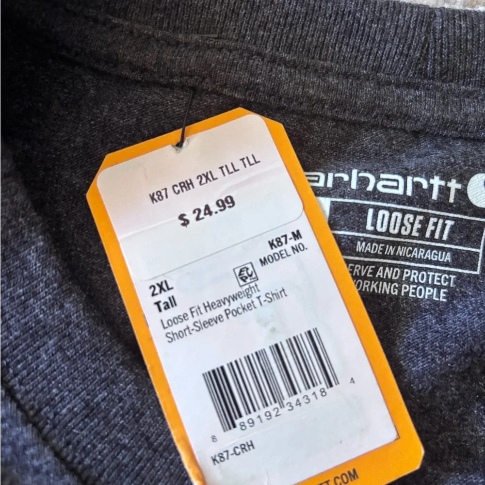 Carhartt Men’s Short Sleeve Pocket Tee Dark Heather Gray 2XLT Tall New - Picture 4 of 5